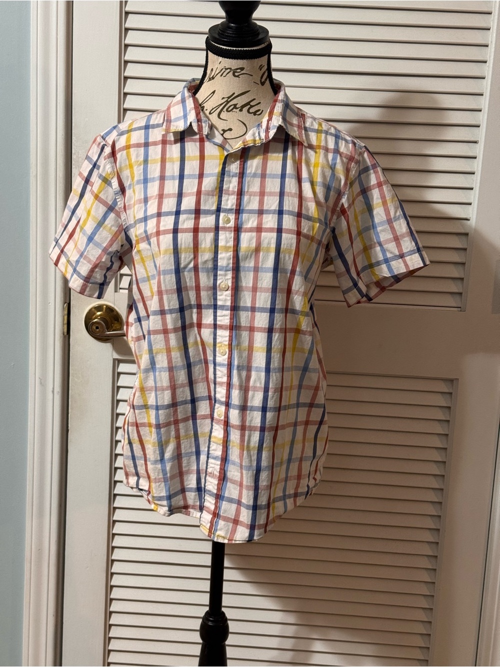 Wonder Nation Short-Sleeve Plaid Button-Down Shirt - White, Blue, Red, Yellow